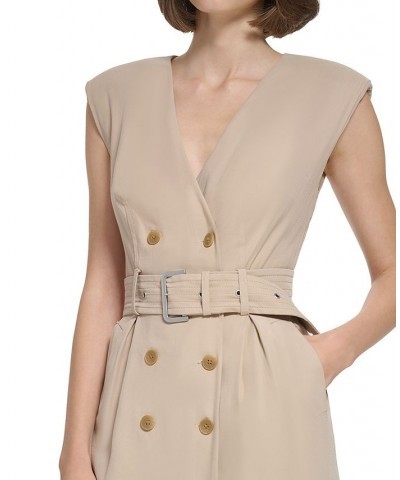 Women's Padded-Shoulder Trench Maxi Dress Mushroom $76.97 Dresses