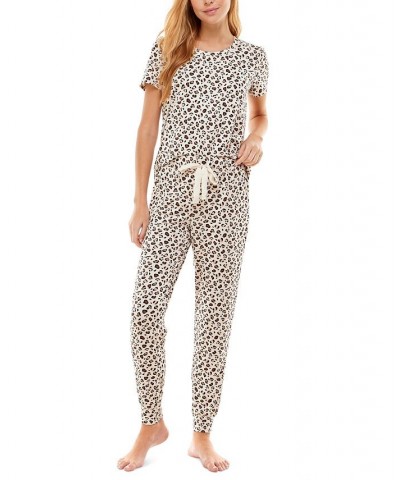 Printed Short Sleeve Top & Jogger Pajama Set Disco Leopard $17.39 Sleepwear