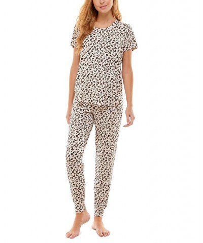 Printed Short Sleeve Top & Jogger Pajama Set Disco Leopard $17.39 Sleepwear