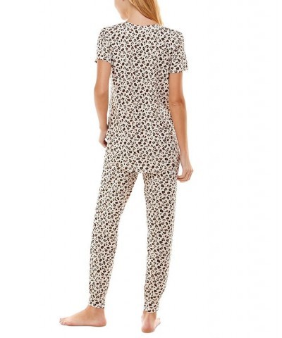 Printed Short Sleeve Top & Jogger Pajama Set Disco Leopard $17.39 Sleepwear