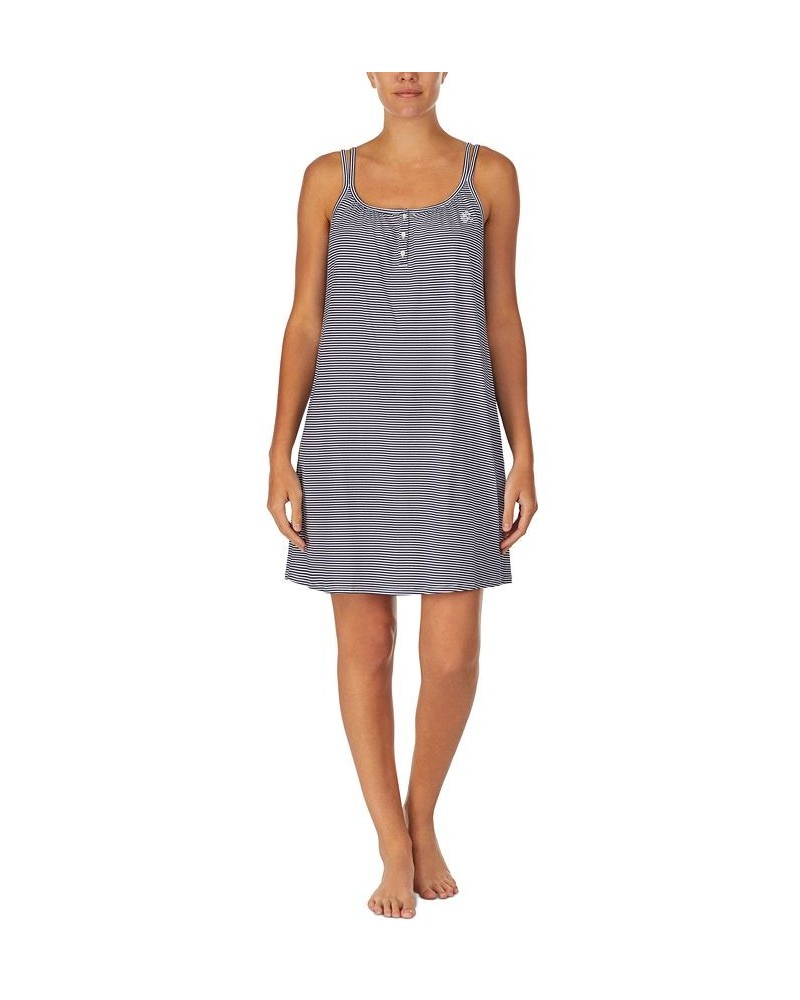 Cotton Knit Double-Strap Nightgown Dark blue / Stripe $31.27 Sleepwear