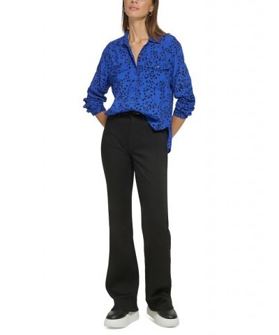 Women's Star-Print Button-Front High-Low Top Deep Cobalt Black $29.27 Tops