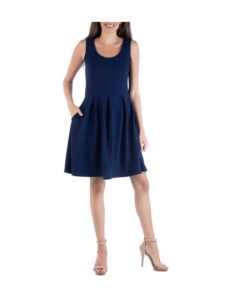 Sleeveless Skater Pleated Mini Dress with Pockets Navy $22.39 Dresses