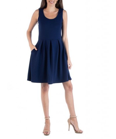 Sleeveless Skater Pleated Mini Dress with Pockets Navy $22.39 Dresses