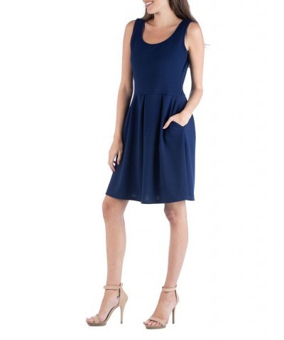 Sleeveless Skater Pleated Mini Dress with Pockets Navy $22.39 Dresses