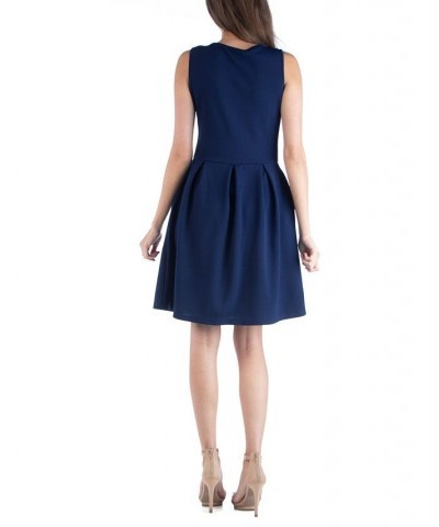 Sleeveless Skater Pleated Mini Dress with Pockets Navy $22.39 Dresses