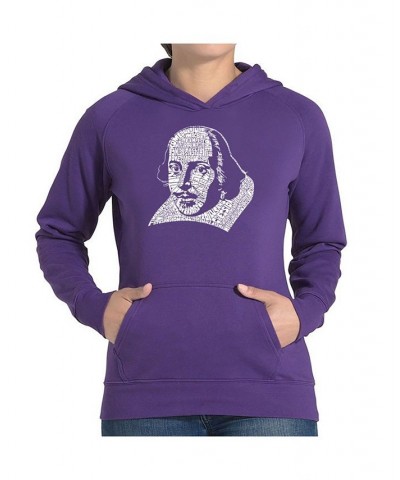 Women's Word Art Hooded Sweatshirt -The Titles Of All Of William Shakespeare's Comedies & Tragedies Purple $27.00 Sweatshirts