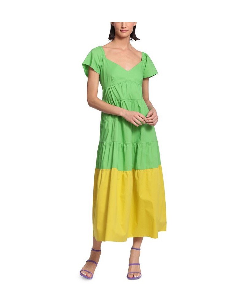 Colorblocked Tiered Maxi Dress Bud Green/yellow $68.88 Dresses