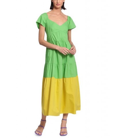 Colorblocked Tiered Maxi Dress Bud Green/yellow $68.88 Dresses