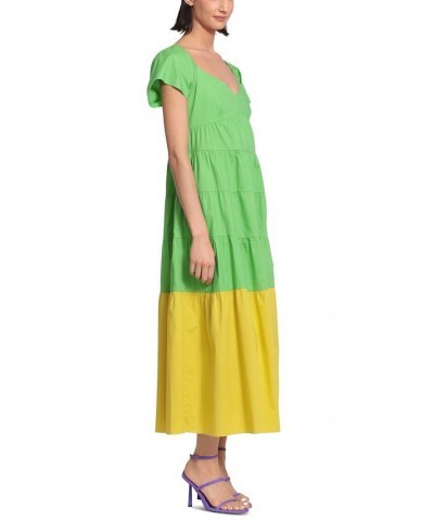 Colorblocked Tiered Maxi Dress Bud Green/yellow $68.88 Dresses