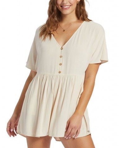 Juniors' Endless Journey V-Neck Short-Sleeve Romper Tapioca $31.02 Shorts