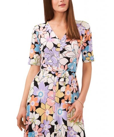 Women's Floral-Print Tie-Waist Midi Dress Black/bright $22.87 Dresses