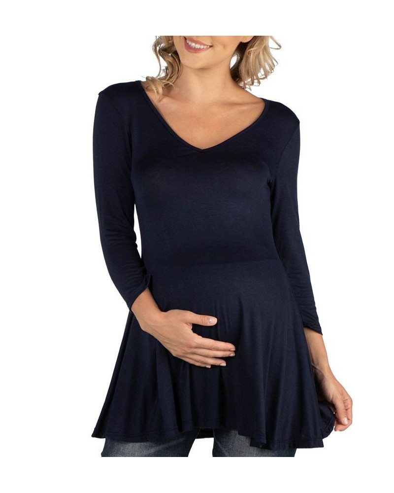 Three Quarter Sleeve V-Neck Maternity Tunic Top Navy $16.55 Tops