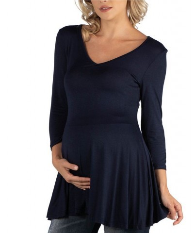 Three Quarter Sleeve V-Neck Maternity Tunic Top Navy $16.55 Tops