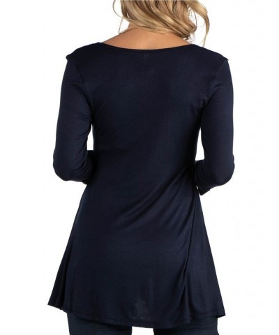 Three Quarter Sleeve V-Neck Maternity Tunic Top Navy $16.55 Tops