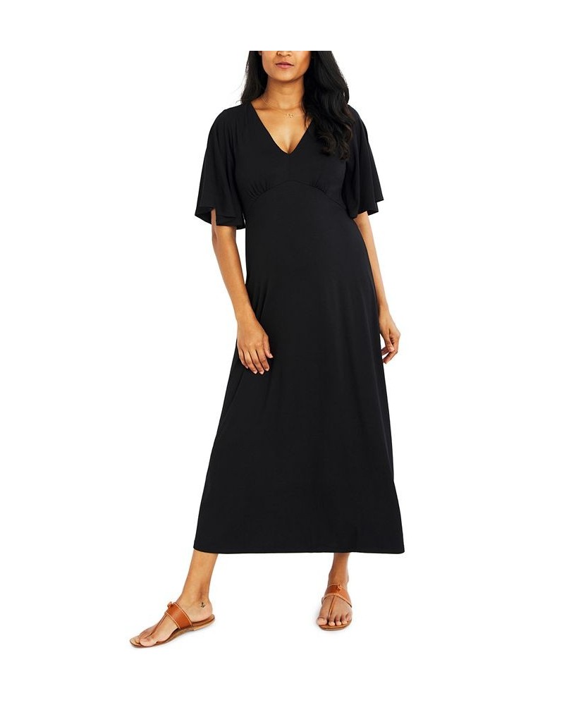 Printed Caftan Maternity Dress Black $44.28 Dresses