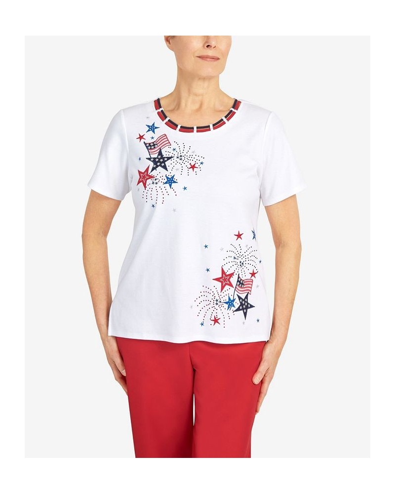 Petite Printed Double Strap Fireworks Top White $37.53 Tops