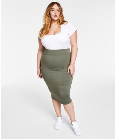 Trendy Plus Size Bodycon Jersey Midi Skirt Green $13.12 Skirts