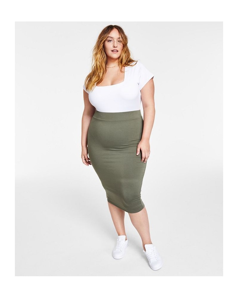 Trendy Plus Size Bodycon Jersey Midi Skirt Green $13.12 Skirts