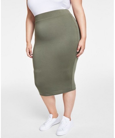 Trendy Plus Size Bodycon Jersey Midi Skirt Green $13.12 Skirts