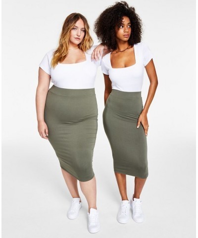 Trendy Plus Size Bodycon Jersey Midi Skirt Green $13.12 Skirts