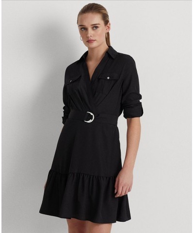 Women's Crepe Long-Sleeve Dress Black $44.00 Dresses