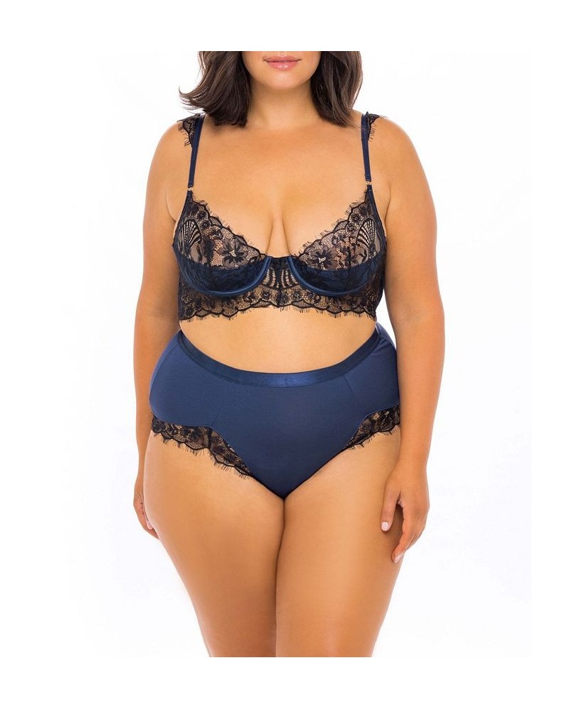 Plus Size Jersey and Eyelash Lace Bra 2pc Lingerie Set Estate Blue, Black $23.44 Lingerie