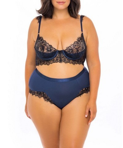 Plus Size Jersey and Eyelash Lace Bra 2pc Lingerie Set Estate Blue, Black $23.44 Lingerie