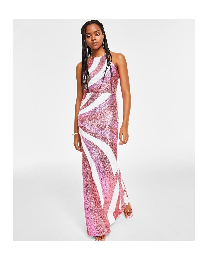 Juniors' Halter Multi-Sequin Slim Gown Open $77.74 Dresses