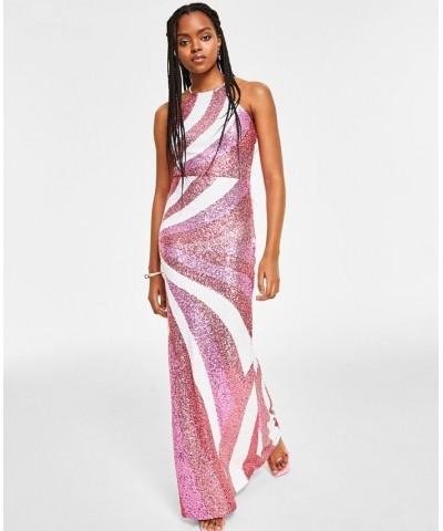 Juniors' Halter Multi-Sequin Slim Gown Open $77.74 Dresses