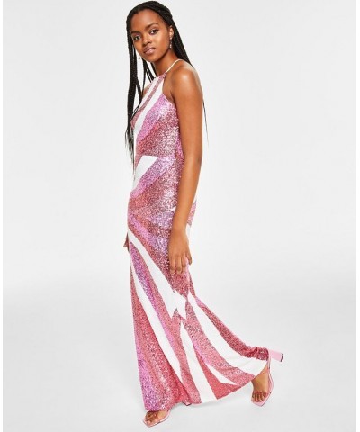 Juniors' Halter Multi-Sequin Slim Gown Open $77.74 Dresses