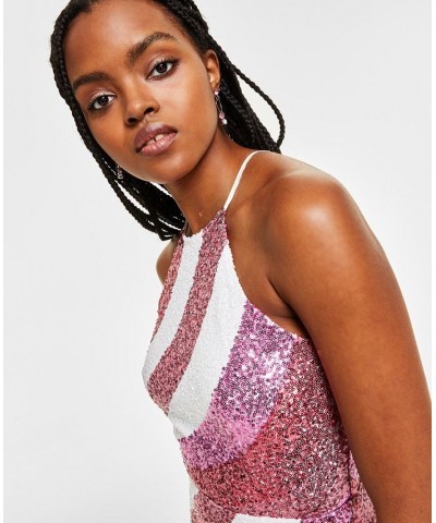 Juniors' Halter Multi-Sequin Slim Gown Open $77.74 Dresses