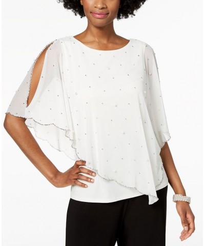 Embellished Asymmetrical Overlay Top White $43.56 Tops