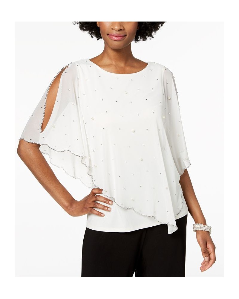 Embellished Asymmetrical Overlay Top White $43.56 Tops