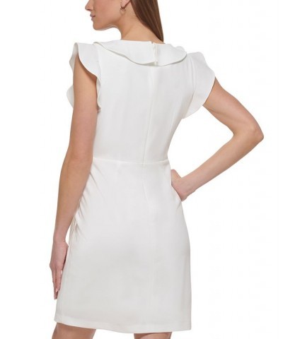 Women's Ruffled Chain-Trimmed Faux-Wrap Dress Ivory $47.52 Dresses