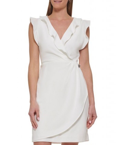 Women's Ruffled Chain-Trimmed Faux-Wrap Dress Ivory $47.52 Dresses