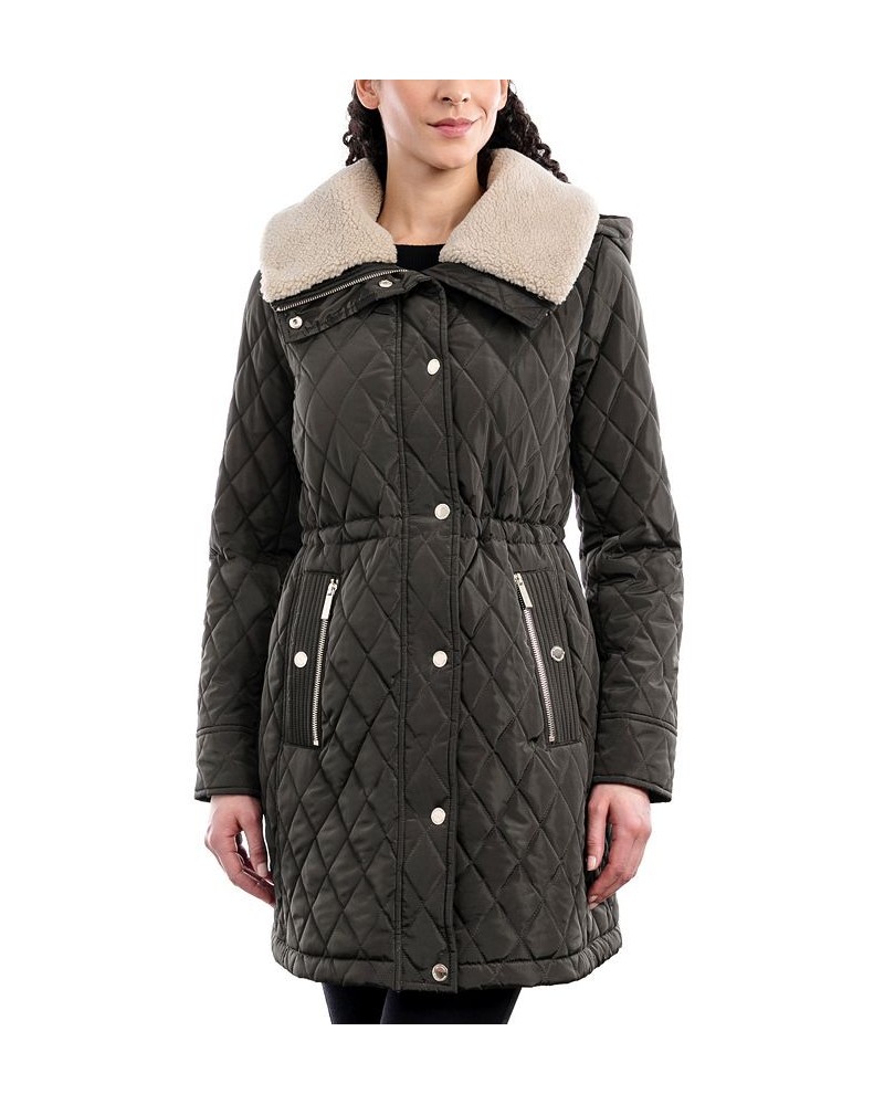 Women's Hooded Faux-Fur-Trim Quilted Coat Dark Moss $65.10 Coats