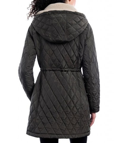 Women's Hooded Faux-Fur-Trim Quilted Coat Dark Moss $65.10 Coats