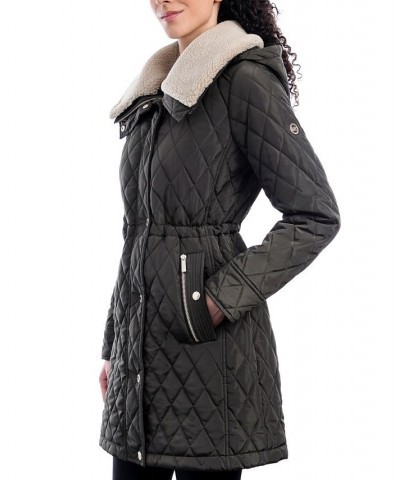 Women's Hooded Faux-Fur-Trim Quilted Coat Dark Moss $65.10 Coats