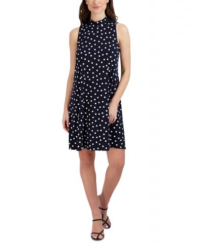 Women's Printed Mock-Neck Jersey Shift Dress Navy/Ivory $37.92 Dresses