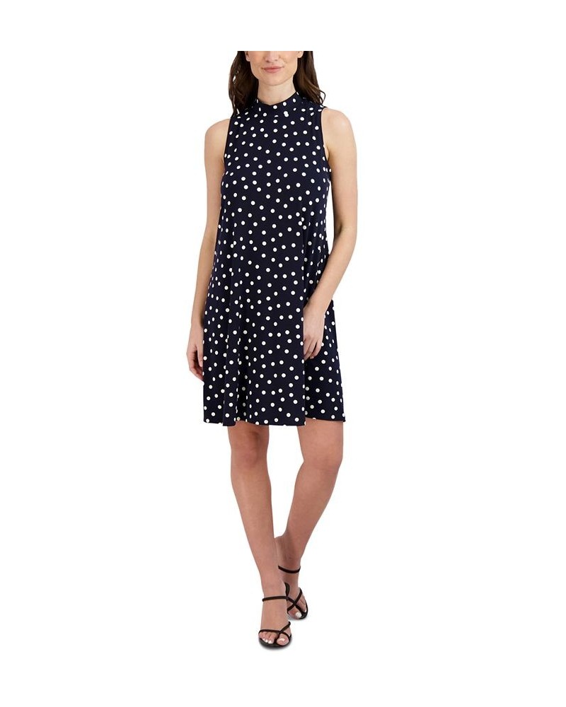 Women's Printed Mock-Neck Jersey Shift Dress Navy/Ivory $37.92 Dresses