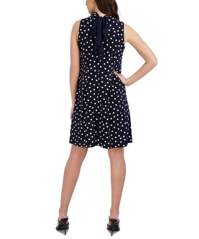 Women's Printed Mock-Neck Jersey Shift Dress Navy/Ivory $37.92 Dresses