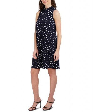 Women's Printed Mock-Neck Jersey Shift Dress Navy/Ivory $37.92 Dresses