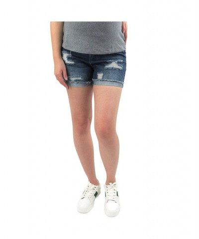 Destructed Cuffed Maternity Shorts with Under Belly Blue $17.49 Shorts