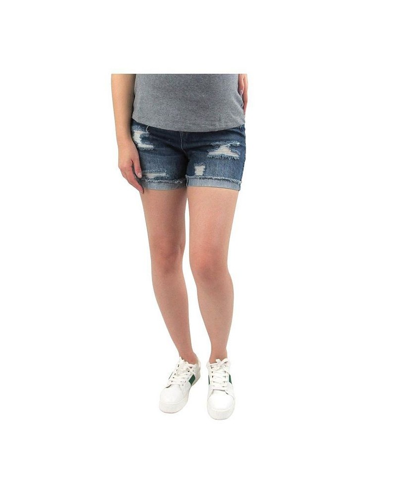 Destructed Cuffed Maternity Shorts with Under Belly Blue $17.49 Shorts