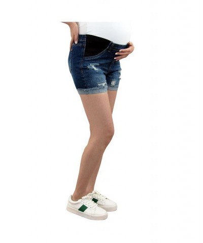 Destructed Cuffed Maternity Shorts with Under Belly Blue $17.49 Shorts