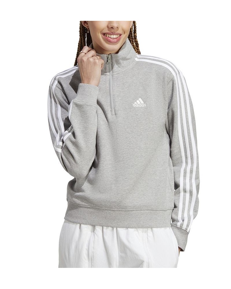 Women's Cotton 3-Stripes Quarter-Zip Sweatshirt Medium Grey Heather/white $25.65 Tops