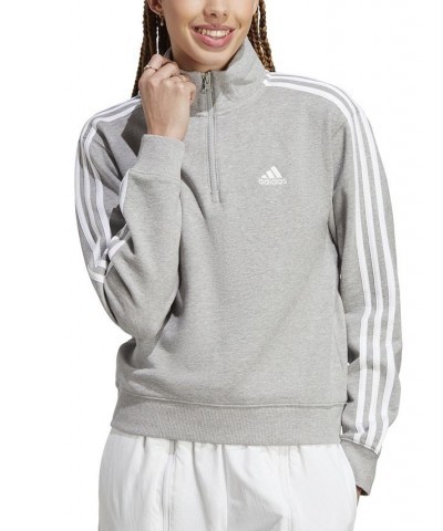 Women's Cotton 3-Stripes Quarter-Zip Sweatshirt Medium Grey Heather/white $25.65 Tops