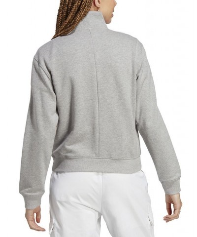 Women's Cotton 3-Stripes Quarter-Zip Sweatshirt Medium Grey Heather/white $25.65 Tops