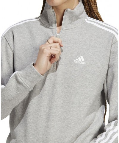 Women's Cotton 3-Stripes Quarter-Zip Sweatshirt Medium Grey Heather/white $25.65 Tops